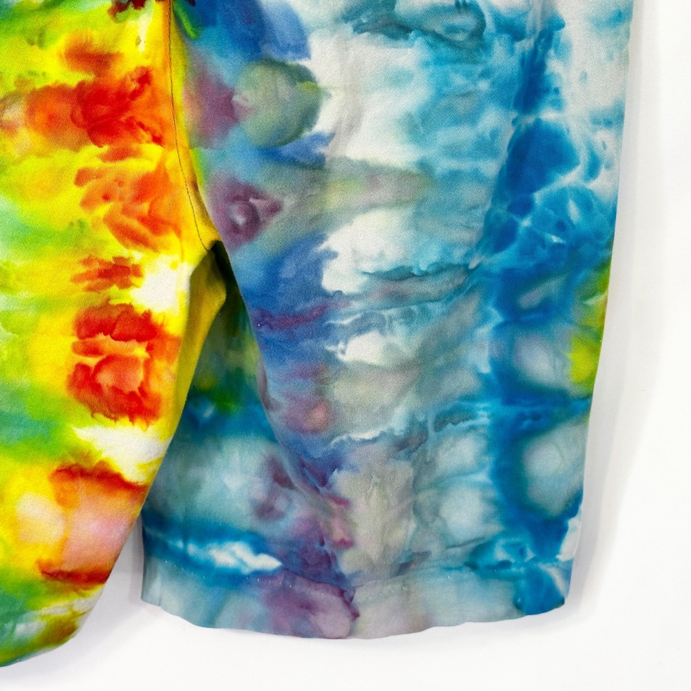 Rafaella Size 10 Shorts Handmade Tie Dye Bermuda Blue Yellow Red Mid Rise 436 - Picture 11 of 12